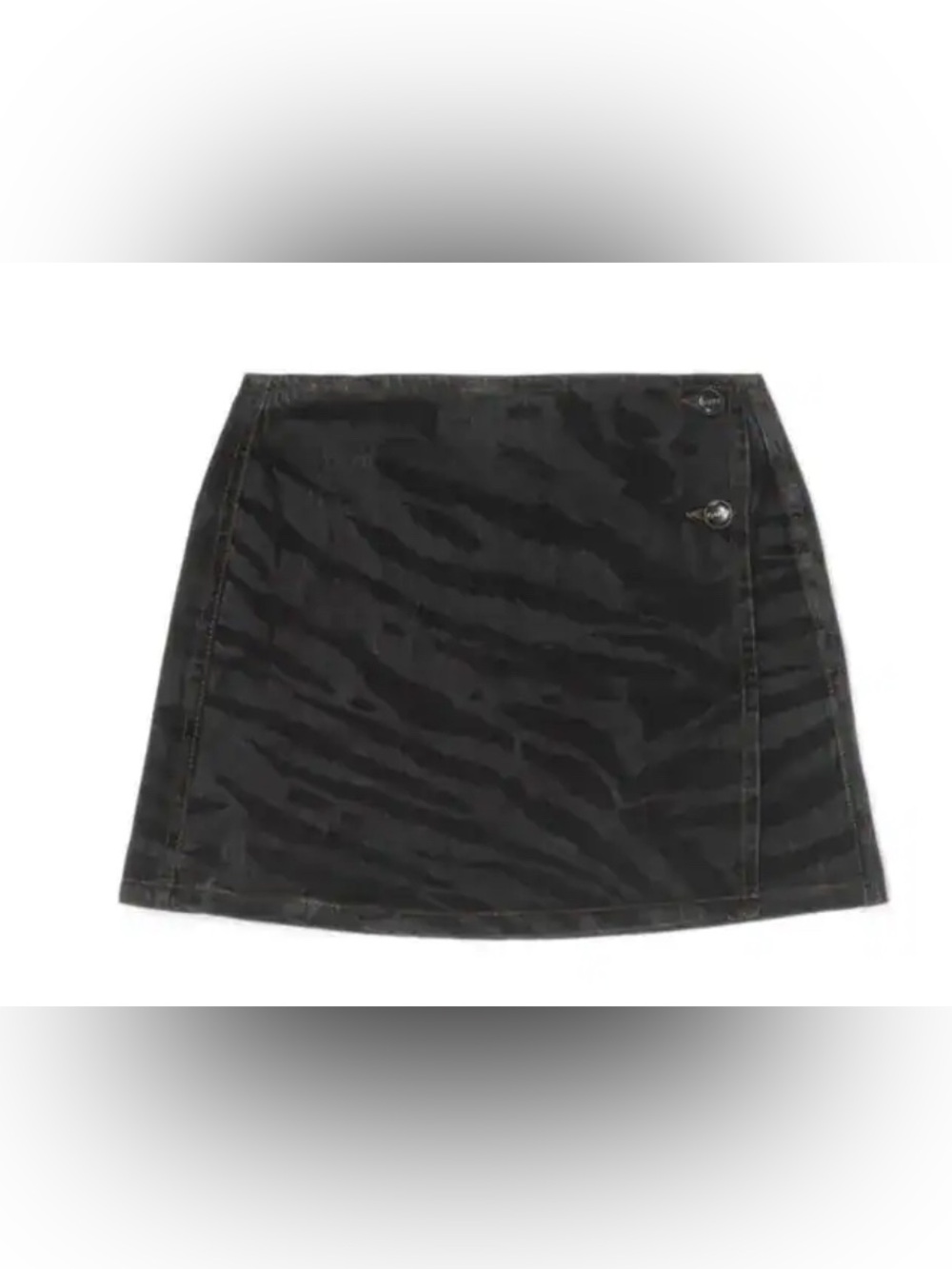 GANNI Zebra Printed Denim Mini Skirt in Charcoal
